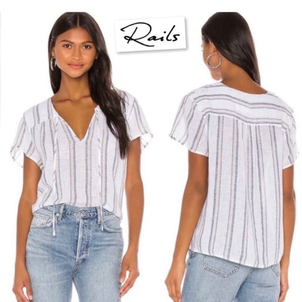 Rails Ryland Stripe linen blend top. Metallic thread adds shine